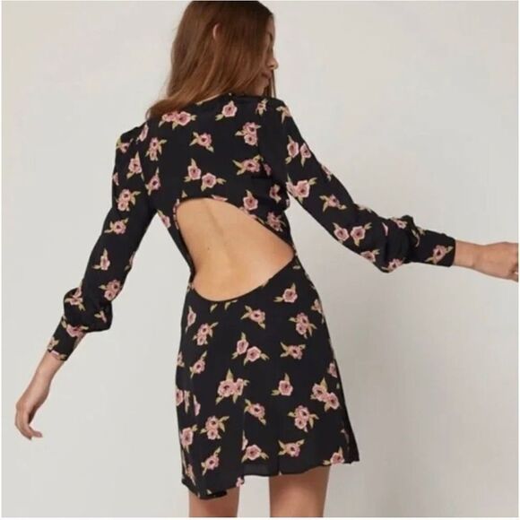 New Flynn Skye Elena Mini Dress Night Heavens Size XS Black Floral Open Back NWT - Picture 11 of 12